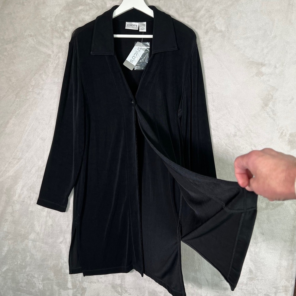 NWT Chico's Travelers 2 L Black Pilar Long‎ Sleeve Slinky Button Jacket Stretch